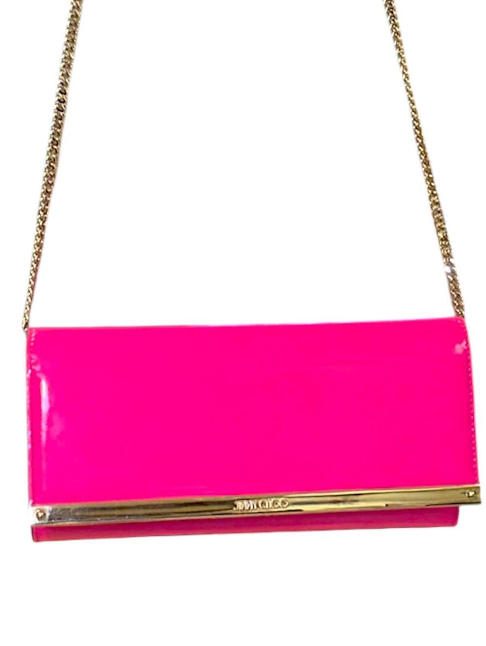 Jimmy Choo Milla Neon Pink Patent Leather Clutch with Chain Strap - Picture 15 of 15